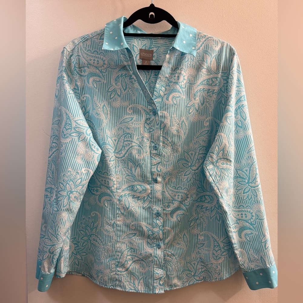 Chico's Light Blue Paisley Button Down Shirt - Picture 11 of 11